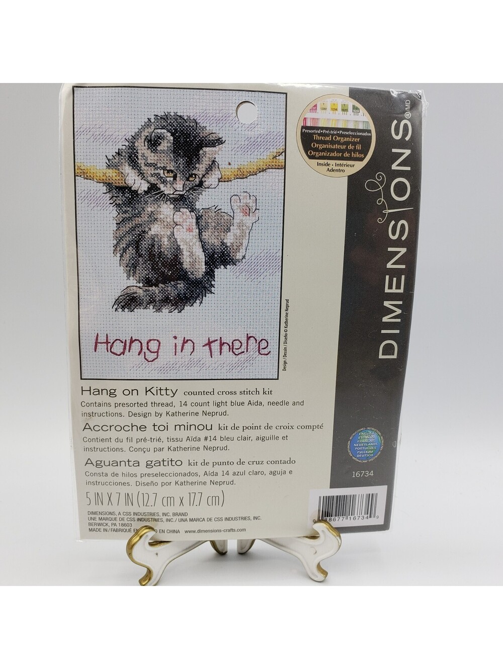 Dimensions Cross Stitch Kit 5"x7" #16734 Hang in There Kitty Cat New